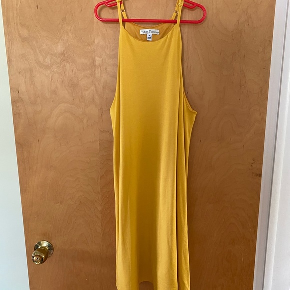 Moa Moa Mustard Yellow High Neck Mini Dress - Picture 1 of 4